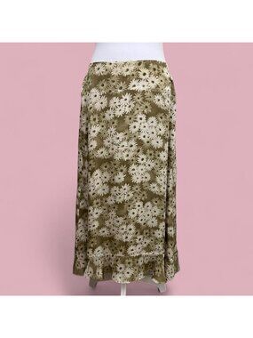 khaki floral boho whimsygoth flower child picnic silk skirt